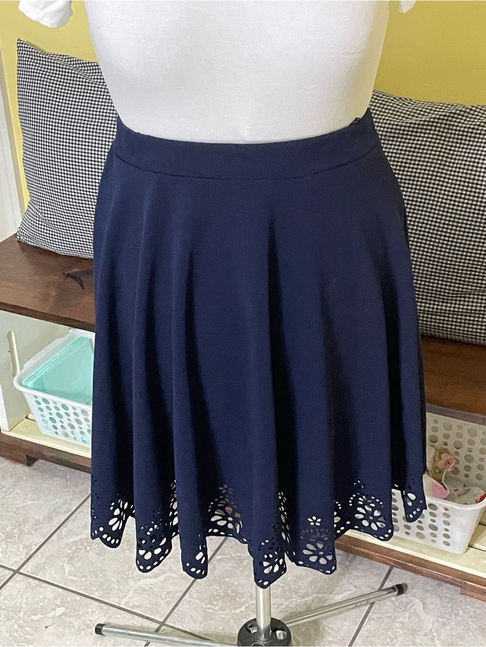 Classic Navy Skirt with Floral Cutout Detail